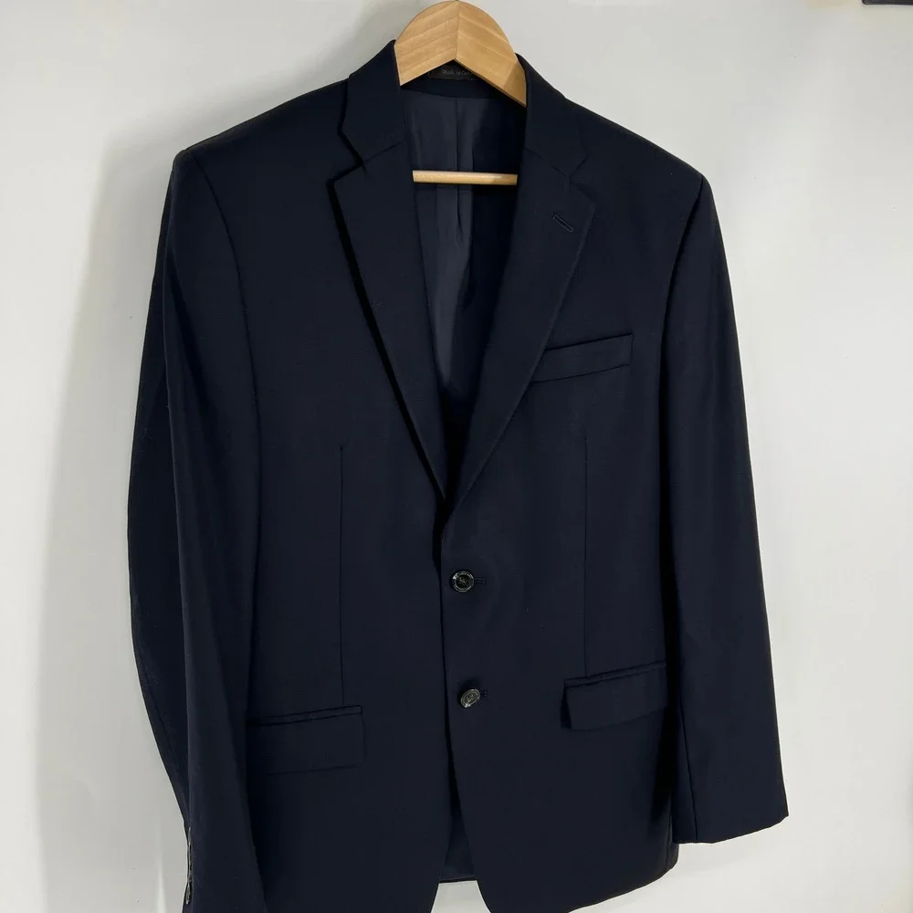 Lauren Ralph Lauren Mens 41R Navy Blue 100% Wool Blazer Sport Coat 2‎ Button